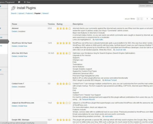 This image shows a list of some of the most popular Wordpress plugins.