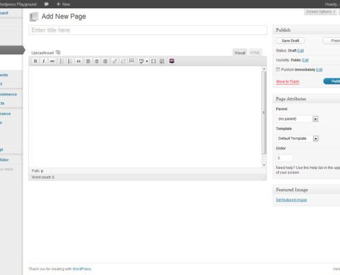 This is a picture of the WordPress Page Editor as it appears with no customizations from themes or plug-ins.