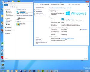 This image shows the System Dialog with the Windows Activation header visible. Windows is not activated.